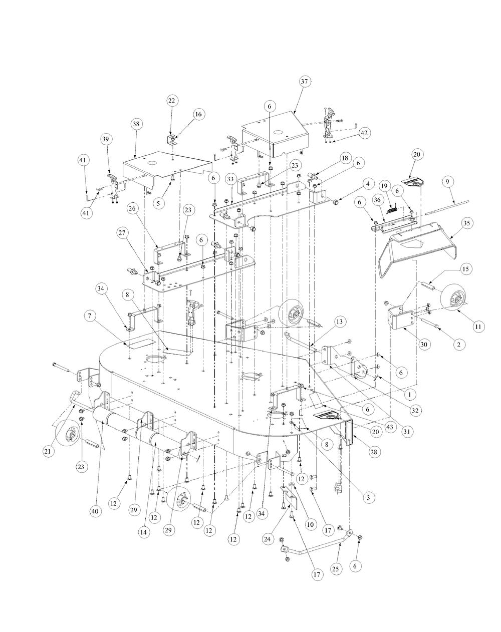 Fabricated Cutter Deck Diagram and Parts List for M48-KW (53BB5DAV150-19-HP)(2003 1/2) Cub Cadet Lawn Tractor